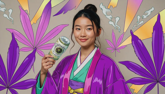 Asian American woman holding a cannagar surrounded by family, breaking cannabis stigma and embracing cultural heritage using CannaMold